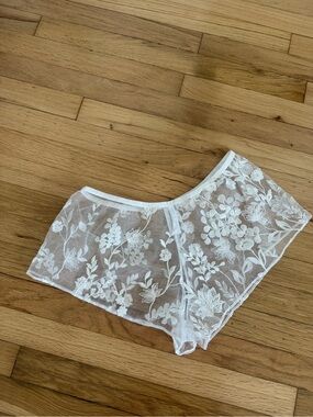 Mahequline White Sheer Lace Boy Shorts Swim Cover-Up Bottoms